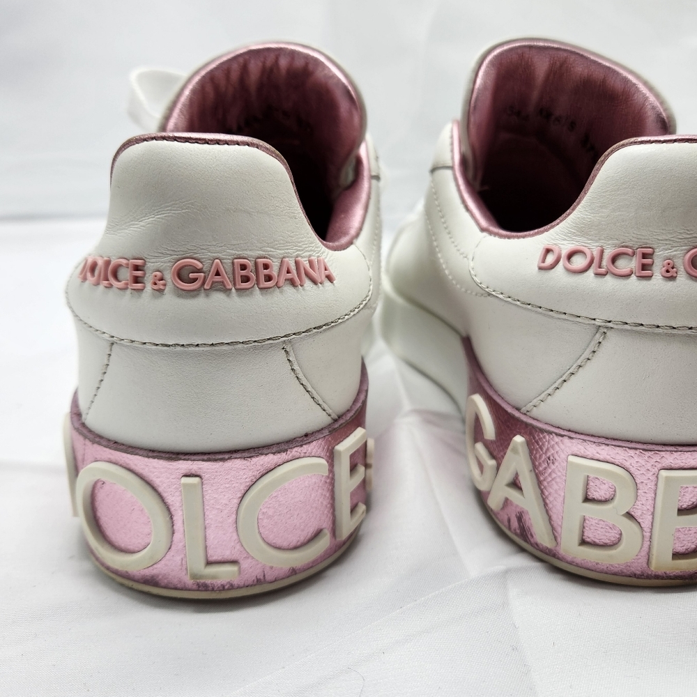 Authenticated Dolce & Gabbana Women Pink & White Sneakers Shoes Size 7/37.5 - Picture 12 of 16